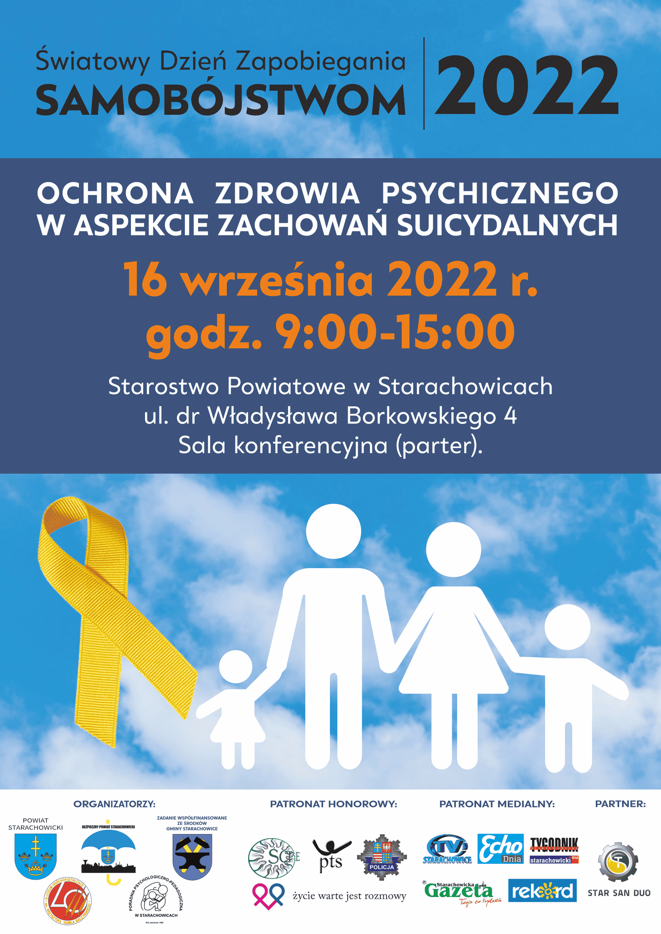 "Ochrona zdrowia psychicznego w aspekcie zachowań suicydalnych” - to tytuł konferencji, jaka odbędzie 16 września br. w Starostwie Powiatowym w Starachowicach