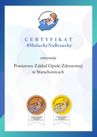 Certyfikat plebiscytu Maluchu na brzuchy dla szpitala w Starachowicach  